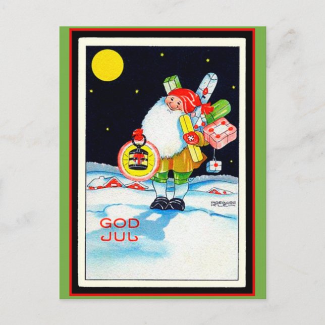 Vintager schwedischer Weihnachtsbild-Gott-JulGnome Feiertagspostkarte (Vorderseite)