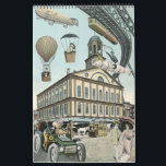 Vintager Science Fiction Kalender<br><div class="desc">Vintage Abbildung Viktorianischer Dampfpunk Science Fiction Kalender mit einer Vielzahl von futuristischen Transport-und Städte der Zukunft.</div>