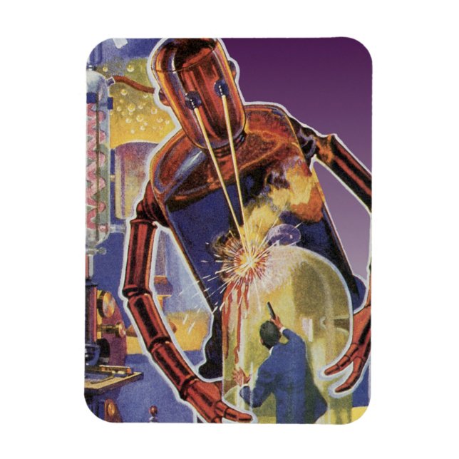 Vintager Science Fiction-Roboter mit Laser-Beam-Au Magnet (Vertikal)