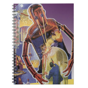 Vintager Science Fiction-Roboter mit Laser-Beam-Au Notizblock