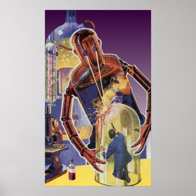 Vintager Science Fiction-Roboter mit Laser-Beam-Au Poster (Vorne)