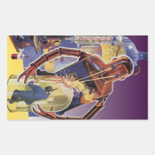 Vintager Science Fiction-Roboter mit Laser-Beam-Au Rechteckiger Aufkleber