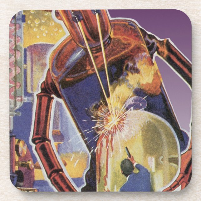 Vintager Science Fiction-Roboter mit Laser-Beam-Au Untersetzer (Vorderseite)