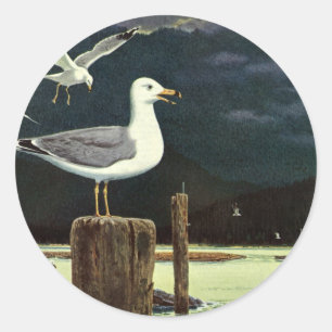 Vintager Seagull-Halssteg, Meervögel Runder Aufkleber
