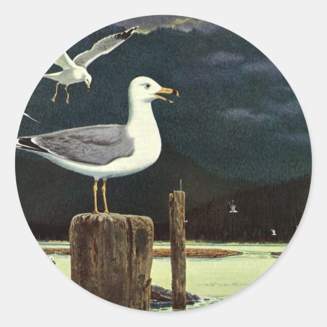 Vintager Seagull-Halssteg, Meervögel Runder Aufkleber (Vorderseite)