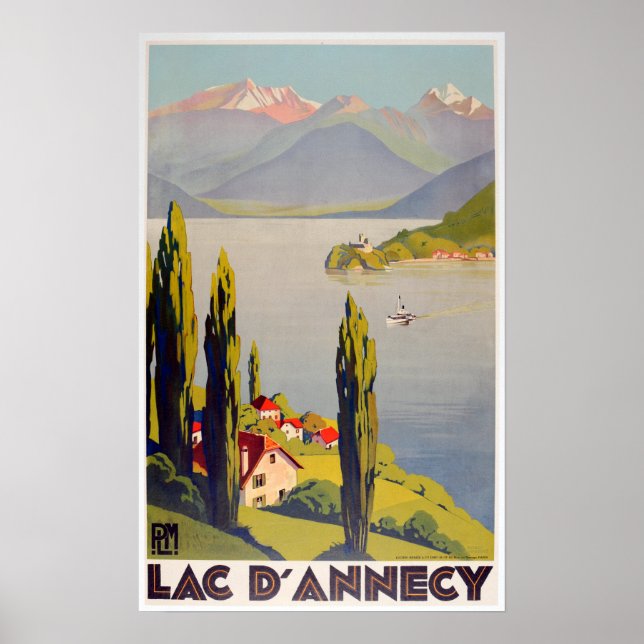 Vintager See Annecy Frankreich Reisen Poster (Vorne)