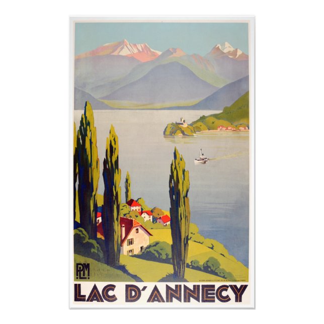 Vintager See Annecy Frankreich Reiseplakat Fotodruck (Vorne)