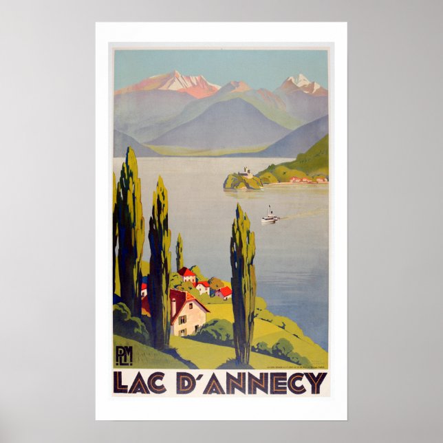 Vintager See Annecy Frankreich Reiseplakat Poster (Vorne)