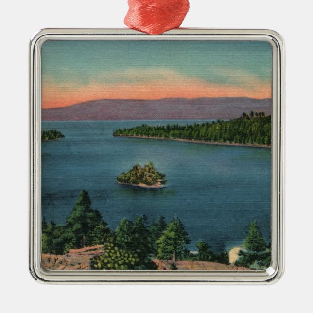 Vintager See Tahoe Emerald Bay Silbernes Ornament (Vorne)