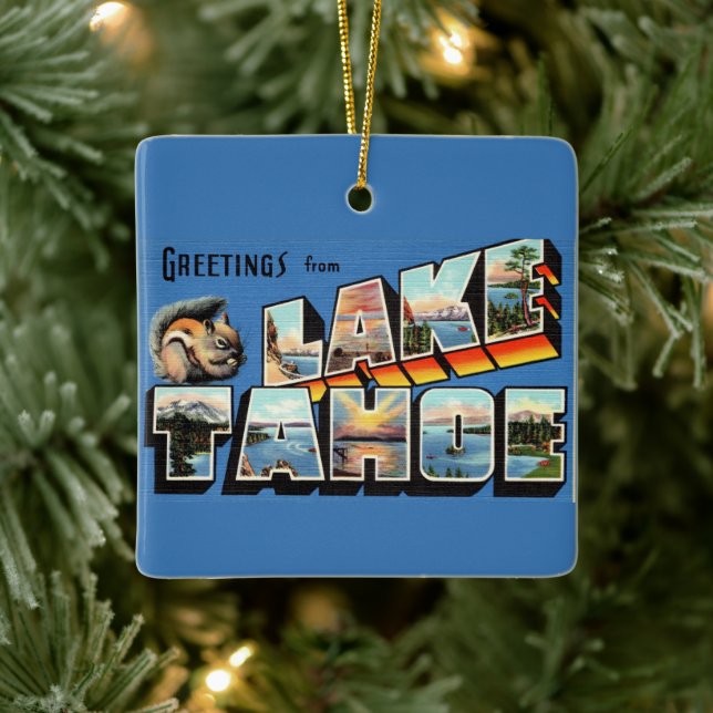 Vintager See Tahoe Gruß Keramikornament (Baum)