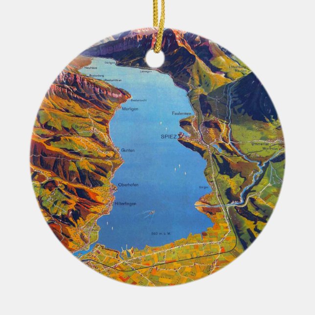 Vintager See Thun Schweiz Reisen Keramik Ornament (Vorne)