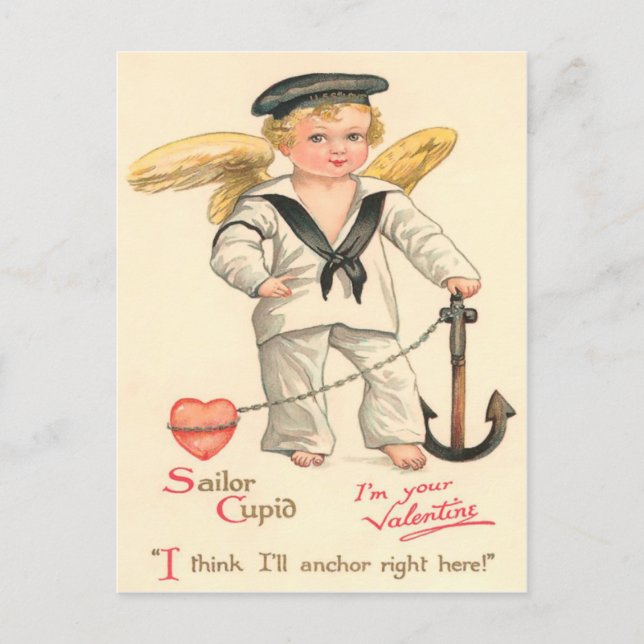 Vintager Seefahrer Cupid Valentine Postkarte (Vorderseite)