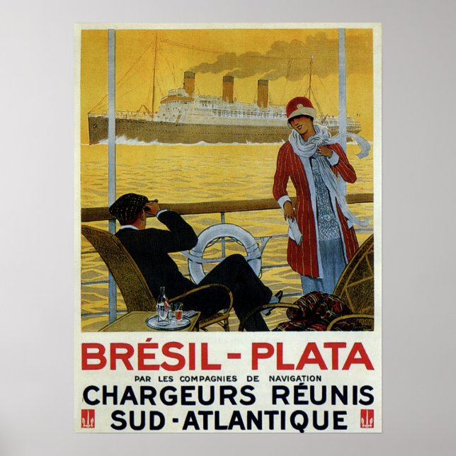 Vintager Seefrachter nach Brasilien Plata ad Poster (Vorne)