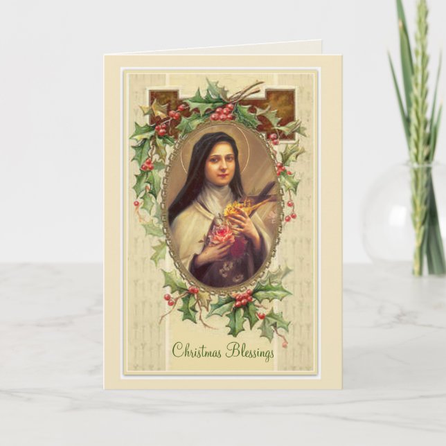 Vintager Segen St. Therese Weihnachts Karte (Vorderseite)