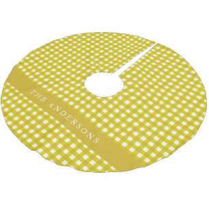 Vintager Senf Yellow Gingham Kariert Personalisier Polyester Weihnachtsbaumdecke
