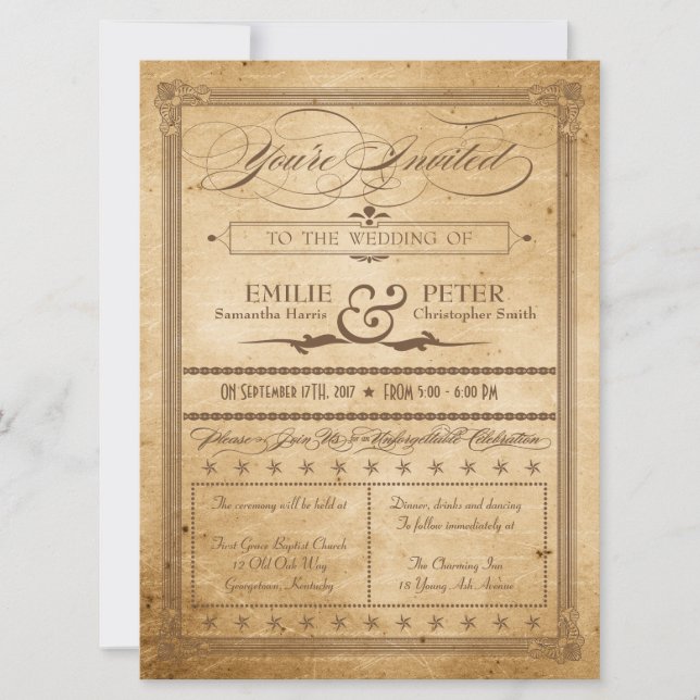 Vintager Sepia Poster Style Wedding Einladung (Vorderseite)