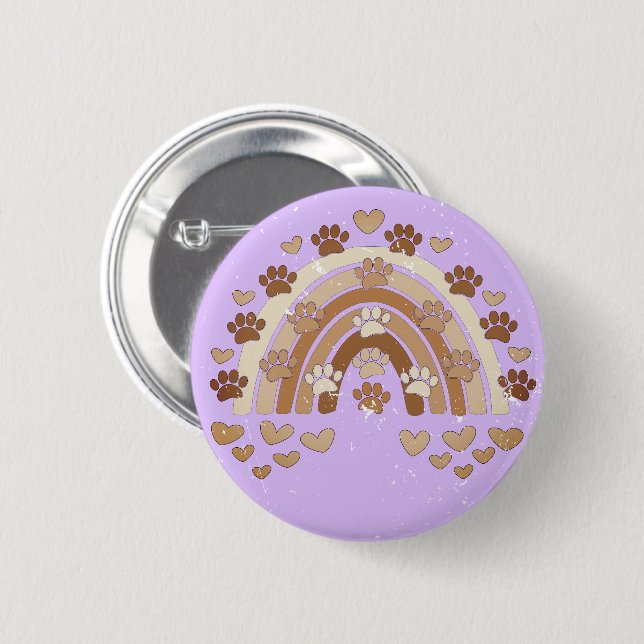 Vintager Sepia Rainbow Dog Paw Prinz Custom Button (Vorne & Hinten)