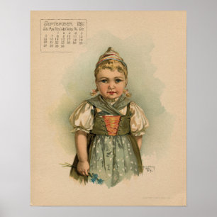 Vintager September 1891 zeichnend Kinder Poster