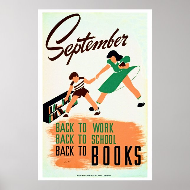 Vintager September zurück zur Arbeit, Schule, Büch Poster (Vorne)