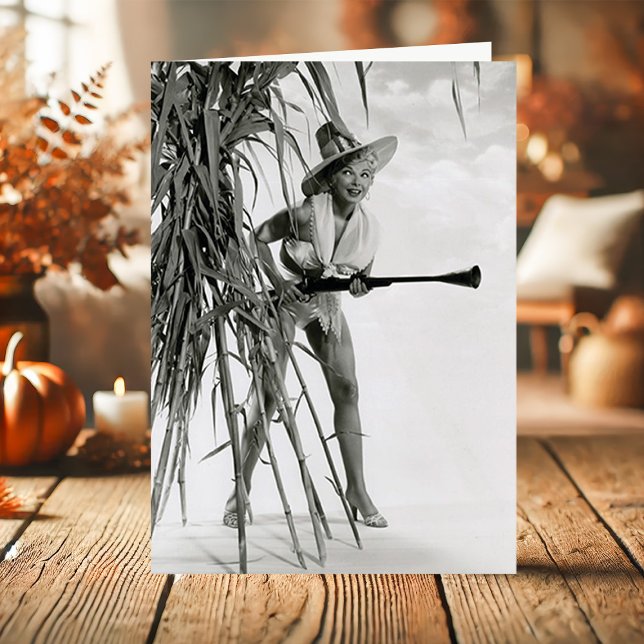 Vintager Sexpinup mit Musket-Erntedank Feiertagskarte (Von Creator hochgeladen)