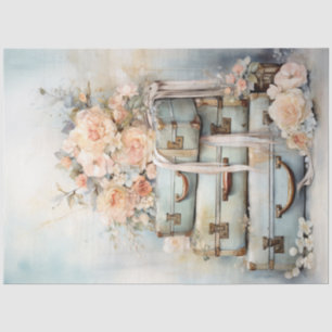 Vintager Shabby Chic Koffer geblümte Pastellgrün Seidenpapier