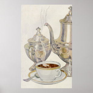Vintager Silber-Kaffeeservice Poster