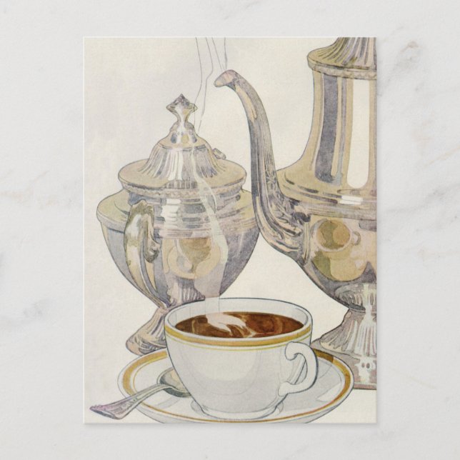 Vintager Silber-Kaffeeservice Postkarte (Vorderseite)