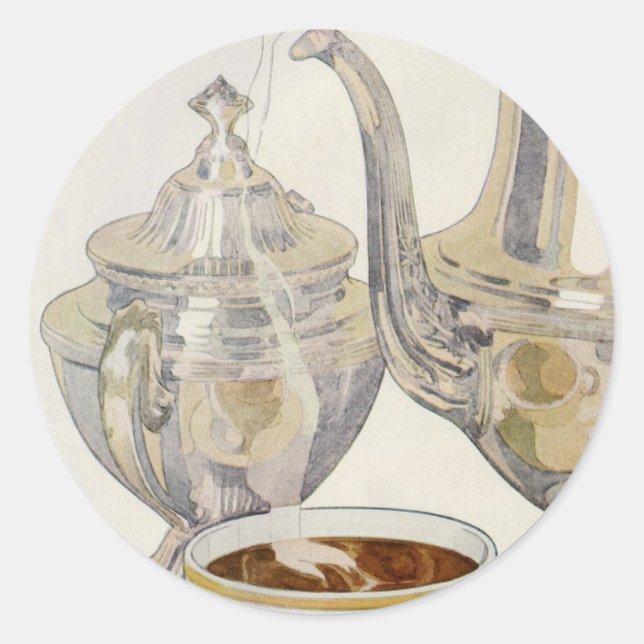 Vintager Silber-Kaffeeservice Runder Aufkleber (Vorderseite)