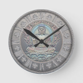 Vintager silberner Blick Buddhas Runde Wanduhr