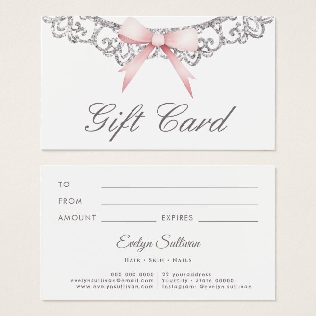 Vintager Silberrahmen, rosa Bugkarte (Vorne & Hinten)