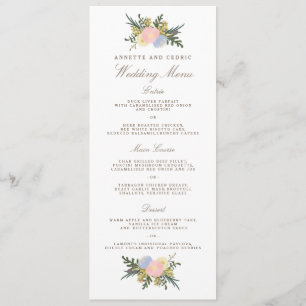 Vintager Silhouette-Frühlings-Blumenhochzeits-Menü Menükarte
