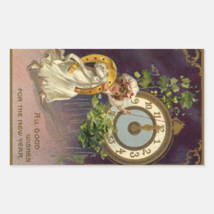Vintager Silvester Irish Lass Clock um Mitternacht Rechteckiger Aufkleber