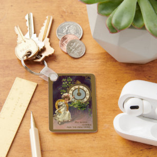 Vintager Silvester Irish Lass Clock um Mitternacht Schlüsselanhänger