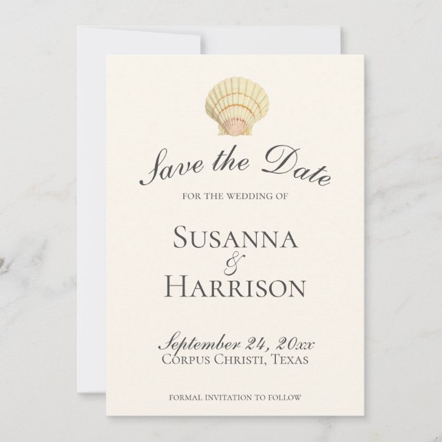 Vintager Single Seashell Wedding Save the Date (Vorderseite)
