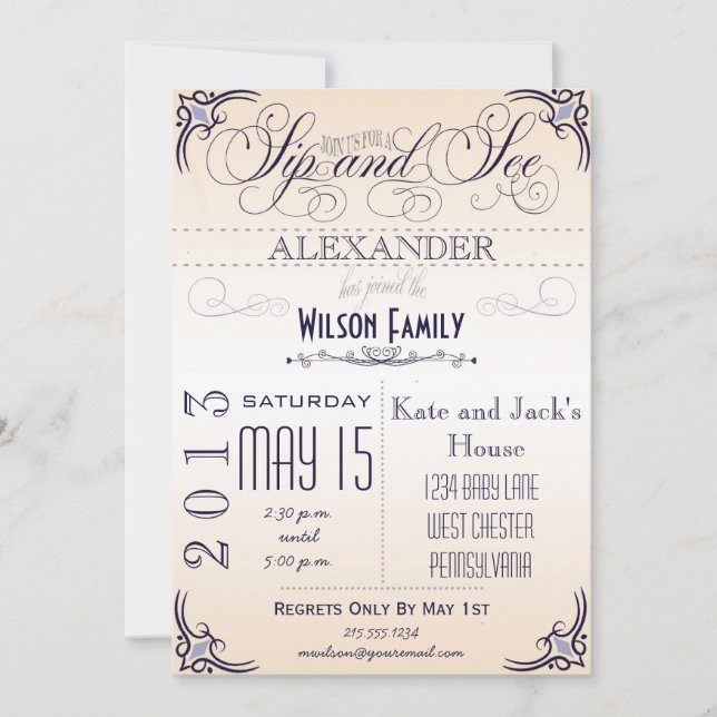 Vintager Sip und sehen Einladung (Vorderseite)