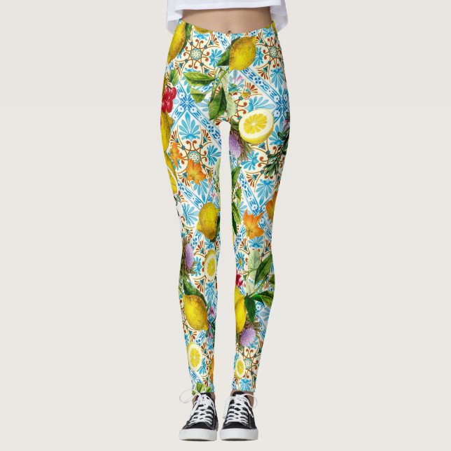 Vintager sizilianischer Zitronengarten Leggings (Vorderseite)
