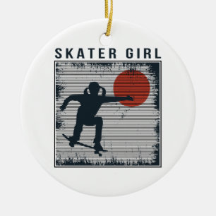 Vintager Skater Girl Skateboarder Skateboard 80er Keramik Ornament