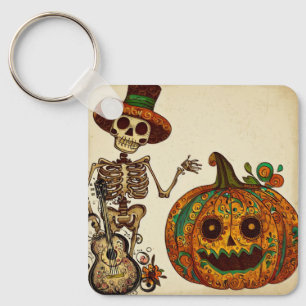 Vintager Skeletttag/Kürbistag der Toten Schlüsselanhänger
