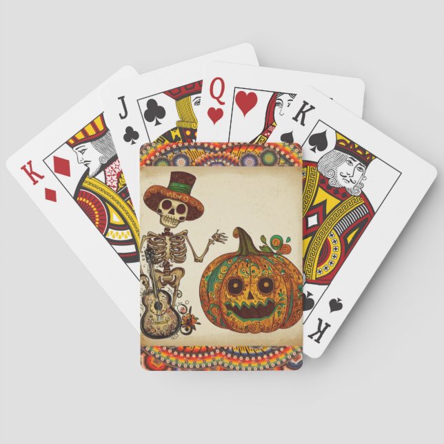 Vintager Skeletttag/Kürbistag der Toten Spielkarten (Rückseite)