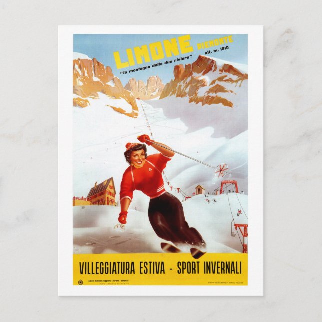 Vintager Skilift Limone Piemonte Italienisches Rei Postkarte (Vorderseite)