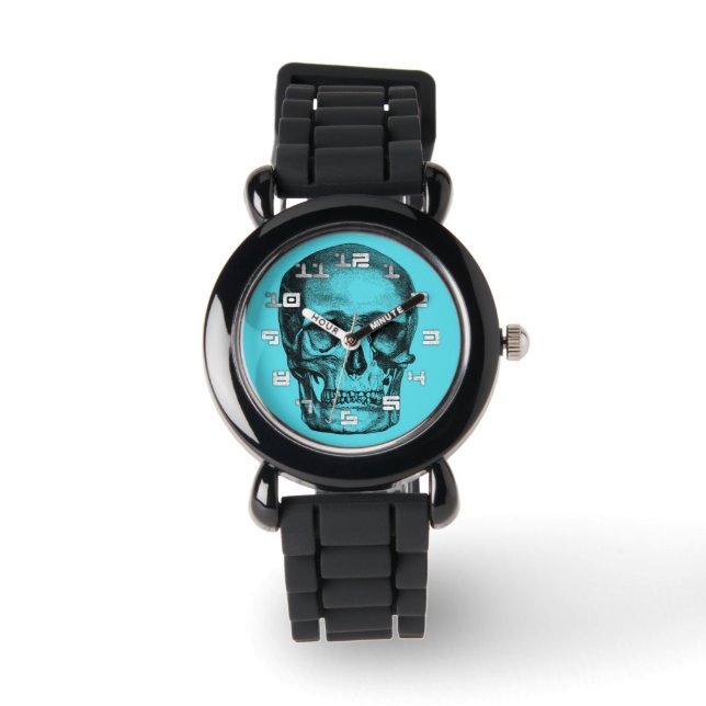 Vintager Skull Blue Hintergrund Armbanduhr (Vorderseite)