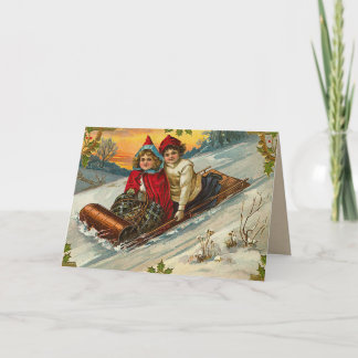 Vintager Sledfun Weihnachtskarte Feiertagskarte