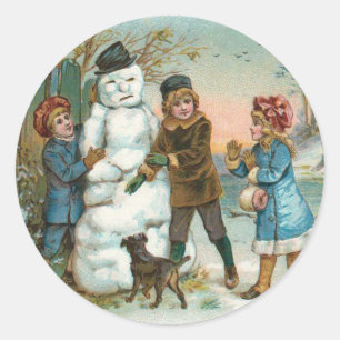 Vintager Snowman-Aufkleber Runder Aufkleber