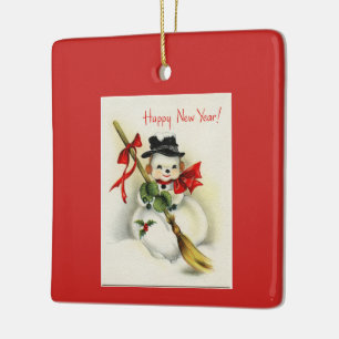 Vintager Snowman Keramikornament