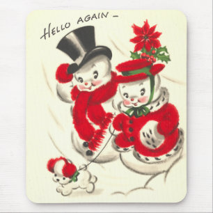 Vintager Snowman und Snowwoman Mousepad