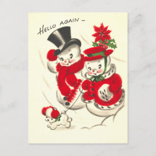Vintager Snowman und Snowwoman Postkarte