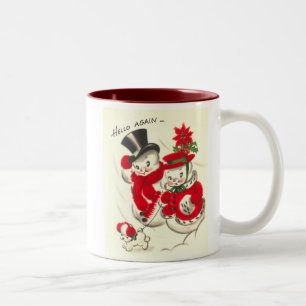Vintager Snowman und Snowwoman Tasse