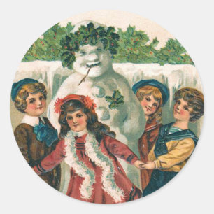 Vintager Snowmanaufkleber Runder Aufkleber