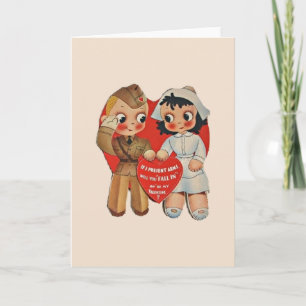 Vintager Soldat und Krankenschwester Valentine Gru Feiertagskarte