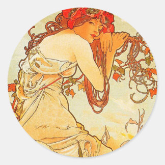 Vintager Sommer von Alphonse Mucha Runder Aufkleber